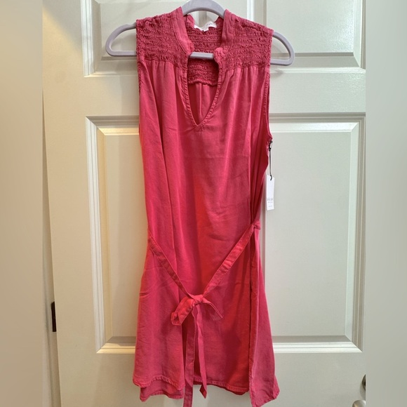 Bella Dahl NWT SZ M Pink Mini Dress, Sleeveless, Smocked, Yoked, Tencel - Picture 5 of 6